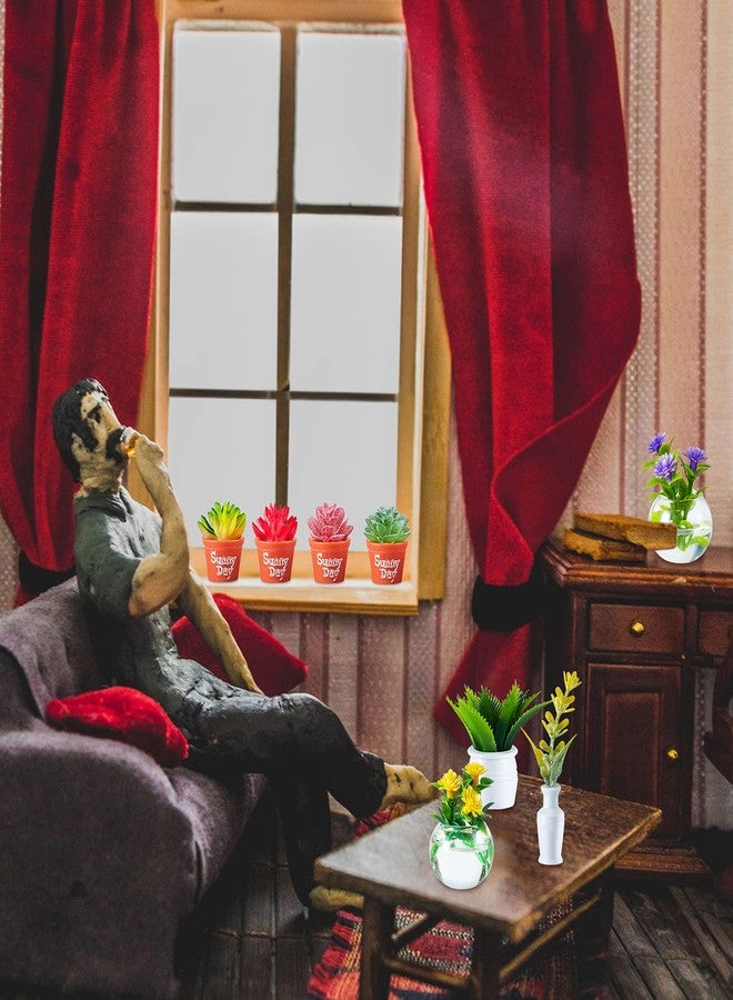 سكايليتي مجموعة سكايليتي المكونة من 14 قطعة من النباتات الاصطناعية المصغرة، أزهار مصغرة لبيوت الدمى، مناسبة للأعمال اليدوية، نباتات وأزهار اصطناعية صغيرة بالجملة لتنسيق الحدائق في بيوت الدمى، زينة بونساي (نمط لطيف). - Image 5